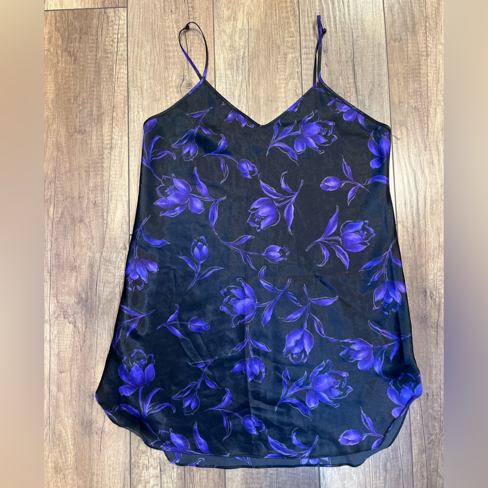 Vintage Floral Black and Purple Satin Slip Nightgown